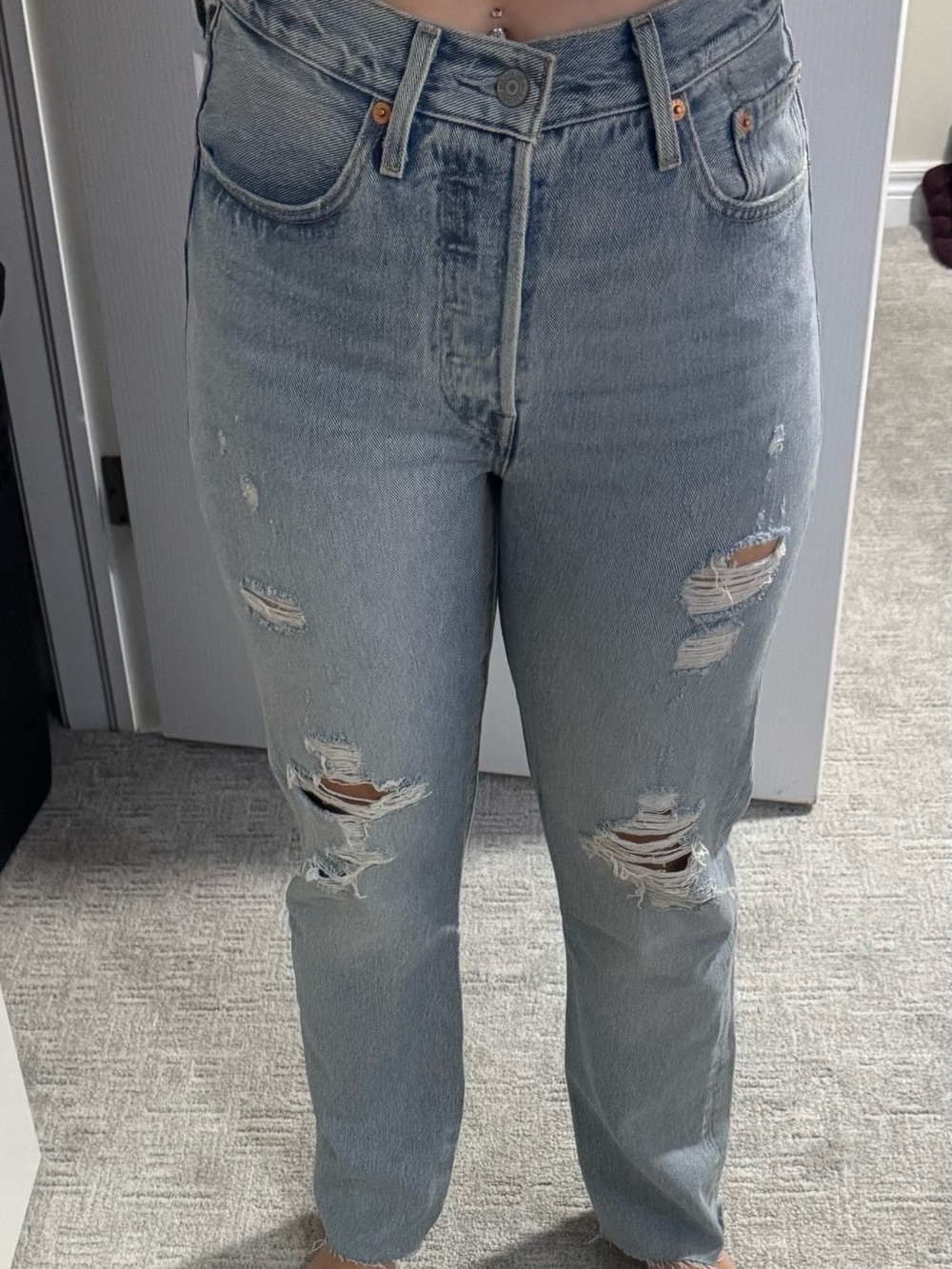 Levi's Light Blue Distressed Straight Jeans